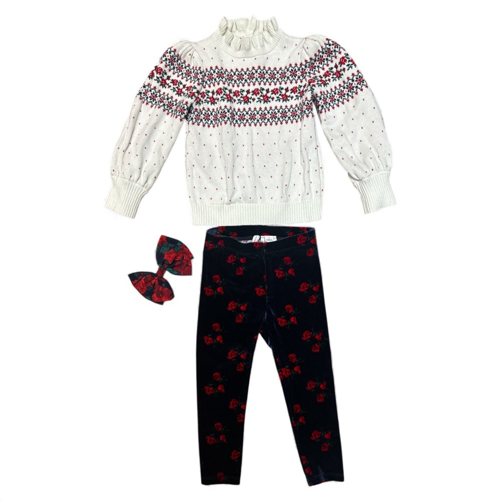 NWOT - Janie and Jack - Girls Rose Fair Isle Coordinating Set (2T)